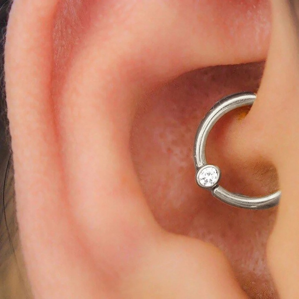 Orbital CZ Crystal Cartilage Hoop Captive Bead Ring Silver Daith Rook Earring